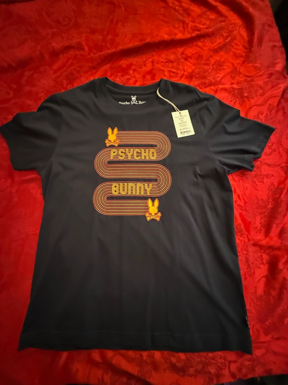 Psycho Bunny Navy Tee with Orange Retro Logo